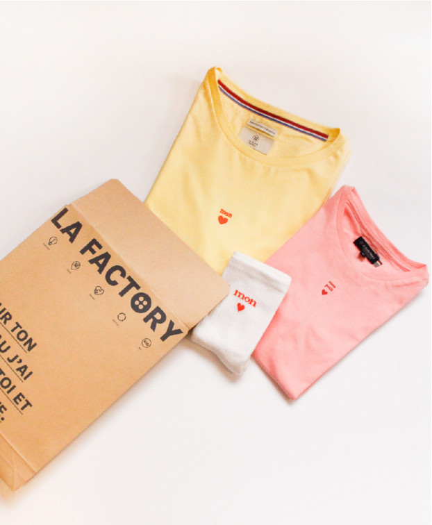 Tee-shirt Bertin brodé "mon petit coeur" rose clair en coton bio - box