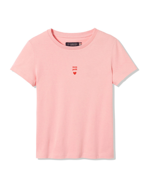 Tee-shirt Bertin brodé "mon petit coeur" rose clair en coton bio - vue pack shot