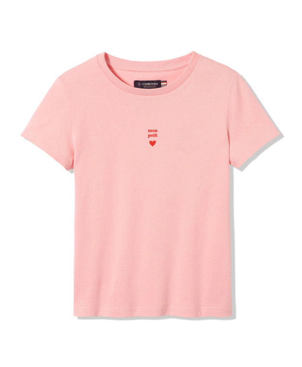 Tee-shirt Bertin brodé "mon petit coeur" rose clair en coton bio - vue pack shot