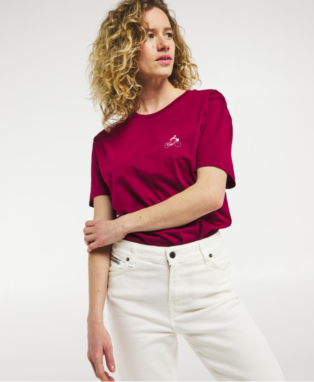 Tee-shirt Prune "vélo" bordeaux en coton bio - face
