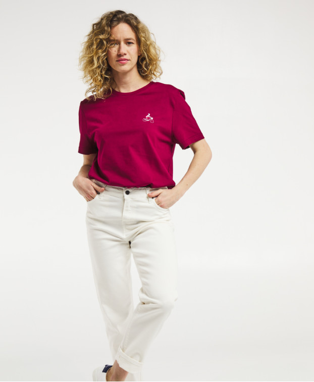 Tee-shirt Prune "vélo" bordeaux en coton bio - outfit