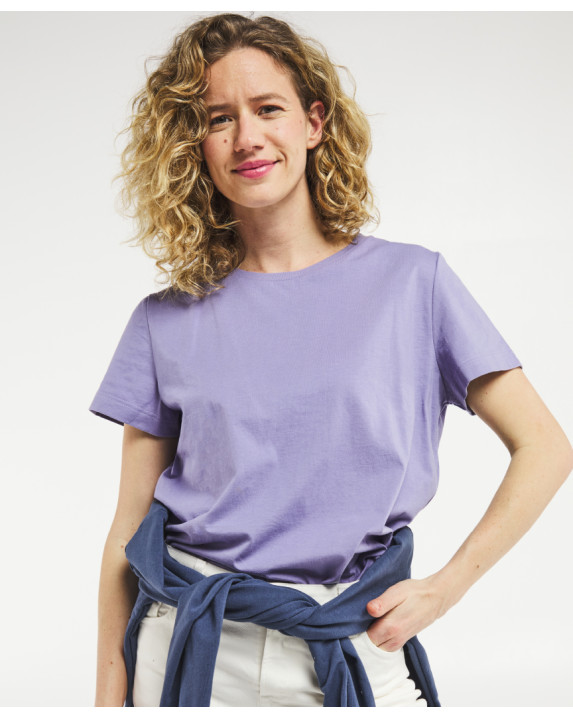 Tee-shirt Isaure mauve en coton biologique made in France - vue face