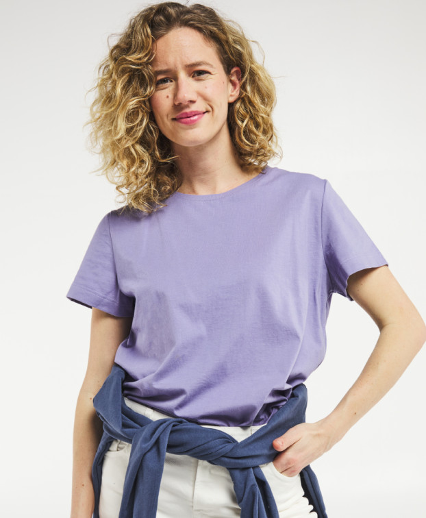 Tee-shirt Isaure mauve en coton biologique made in France - vue face