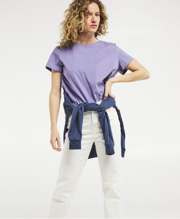 Tee-shirt Isaure mauve en coton biologique made in France - vue devant