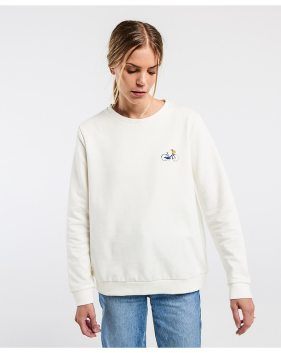 Sweat Bérénice brodé vélo écru clair en coton bio - vue face