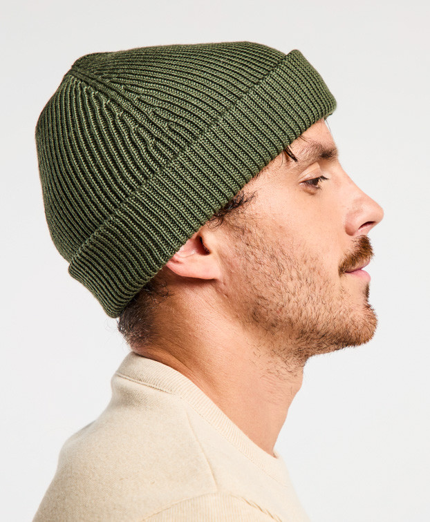 Bonnet Briac kaki made in France en laine mérinos- vue côté