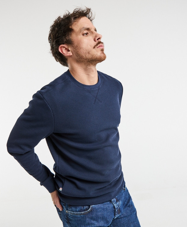 Sweat Paul piqué bleu marine en fibres recyclées - vue côté
