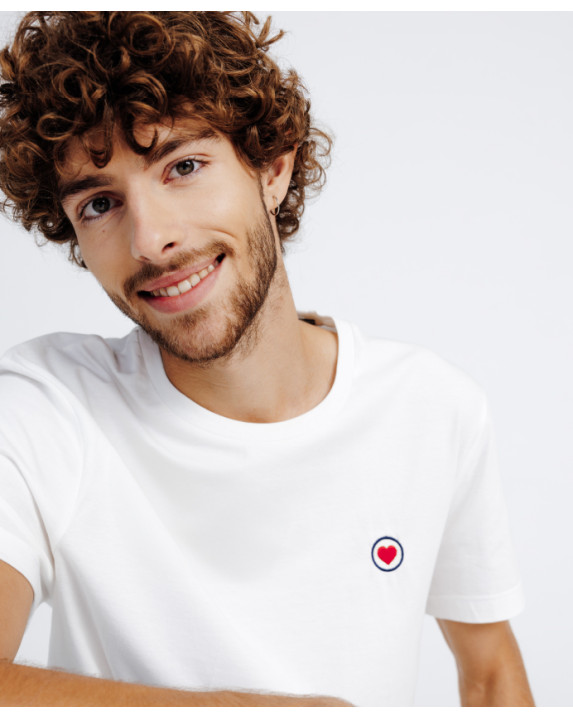 Tee-Shirt Barthélémien brodé cœur écru clair en coton bio - vue devant