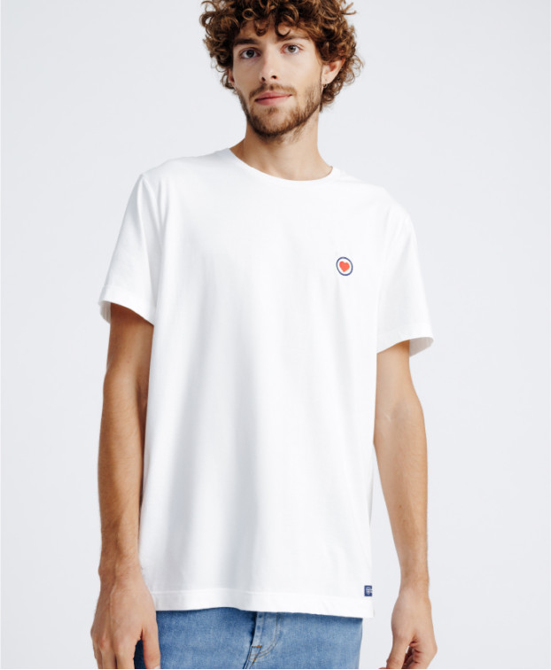 Tee-Shirt Barthélémien brodé cœur écru clair en coton bio  - vue devant