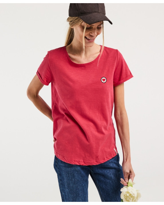 T shirt Rosita brodé cœur rouge en coton bio - vue face