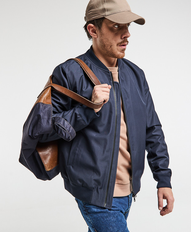 Blouson Bomber Made In Europe Déperlant Neil Bleu marine Polyester Recyclé - La Gentle Factory