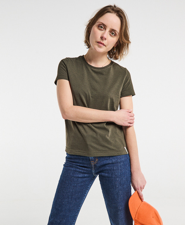 Julienne, le tee-shirt femme - Kaki Chiné - recyclé - vue face