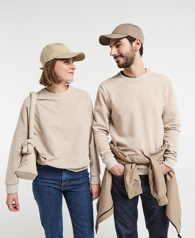 Sweat Hélène beige en coton recyclé - vue duo