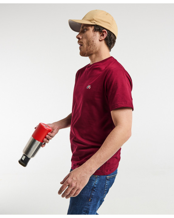 Tee-shirt Barthélémien "à vélo" bordeaux en coton bio - vue profil