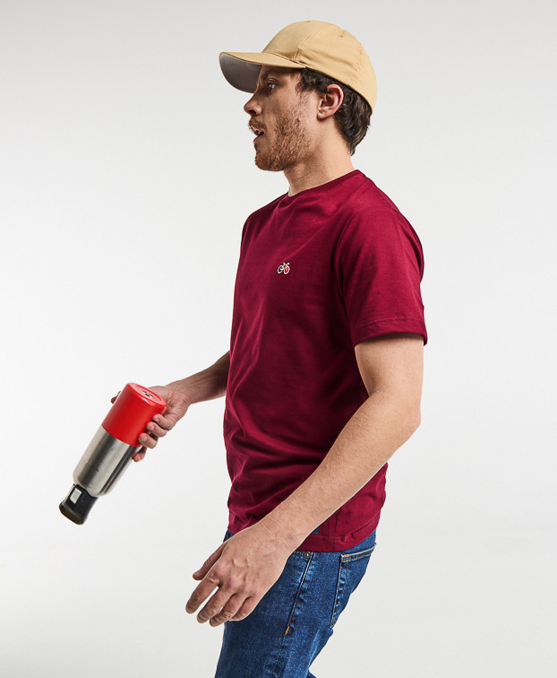 Tee-shirt Barthélémien "à vélo" bordeaux en coton bio - vue profil