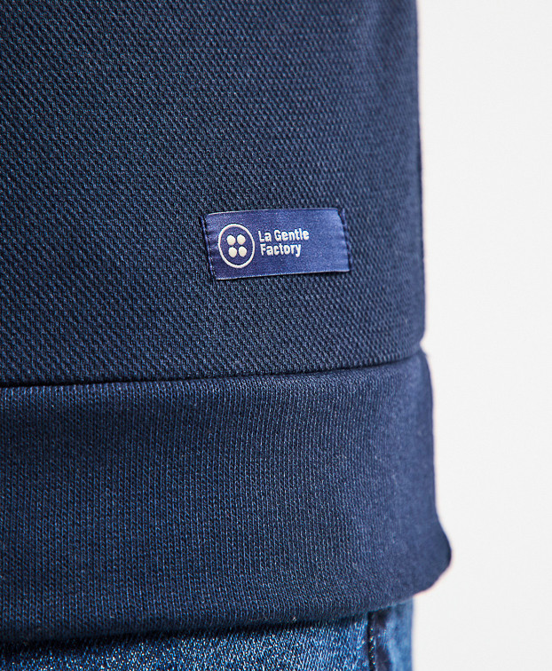 Sweat Paul piqué bleu marine en fibres recyclées - vue détails