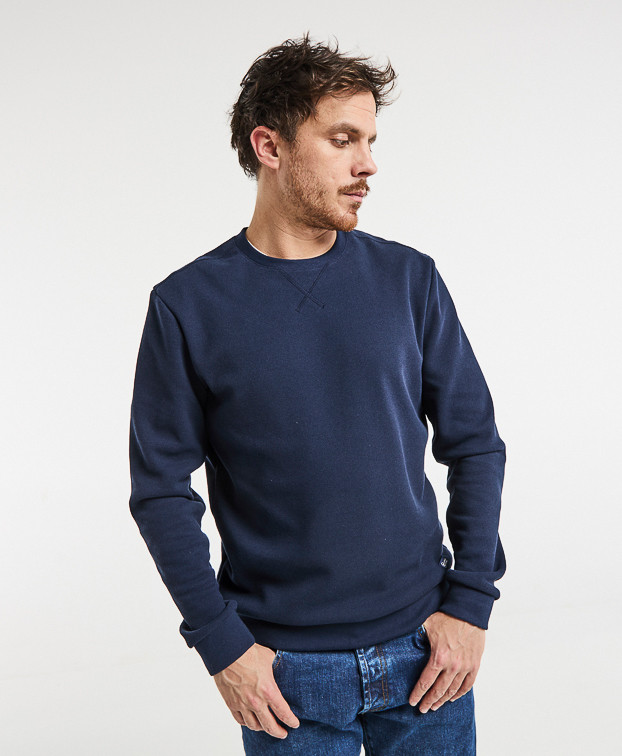 Sweat Paul piqué bleu marine en fibres recyclées - vue face