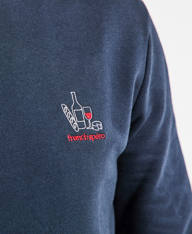 Sweat Basile brodé "French Apéro" marine en coton bio - vue broderie
