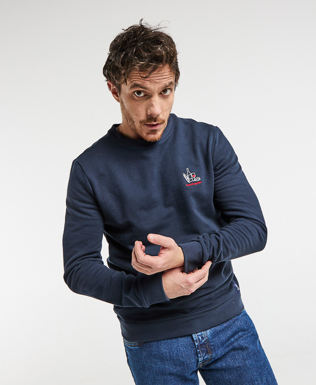 Sweat Basile brodé "French Apéro" marine en coton bio - vue face