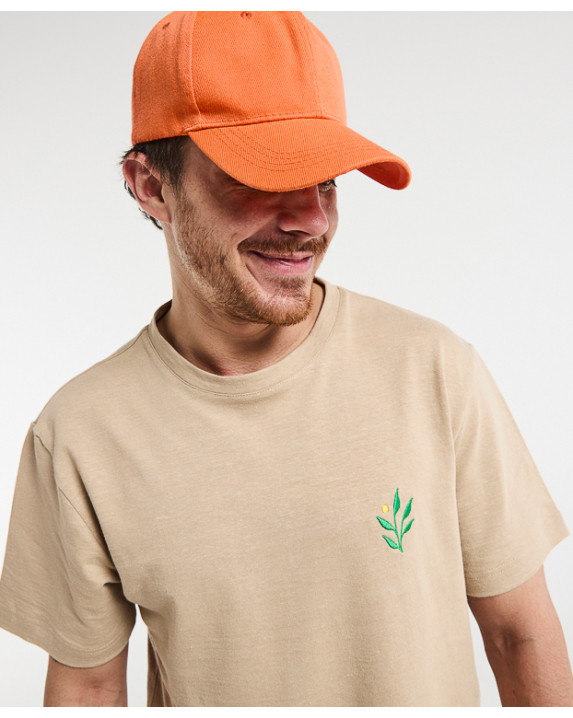 Tee-shirt Barthélémien brodé plante sable lin & coton bio - vue face