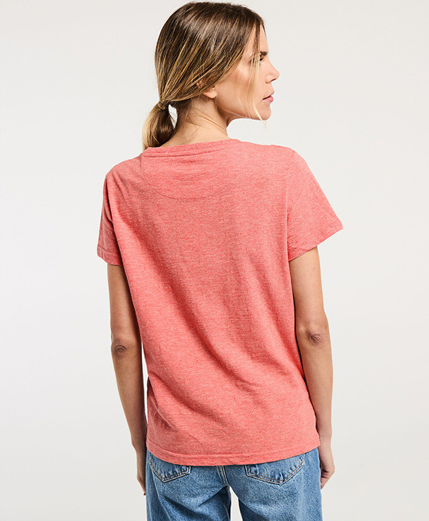 Tee-shirt Brune  brodé tasse cœur rouge fantaisie en coton bio