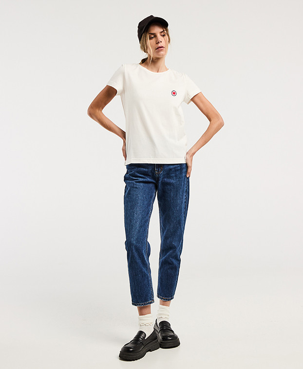Tee-shirt Blanche brodé cœur écru en coton bio - face