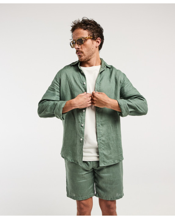 Chemise Ludo kaki en lin Made in France - vue face