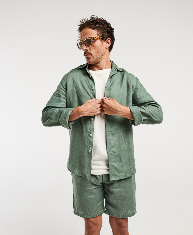 Chemise Ludo kaki en lin Made in France - vue face