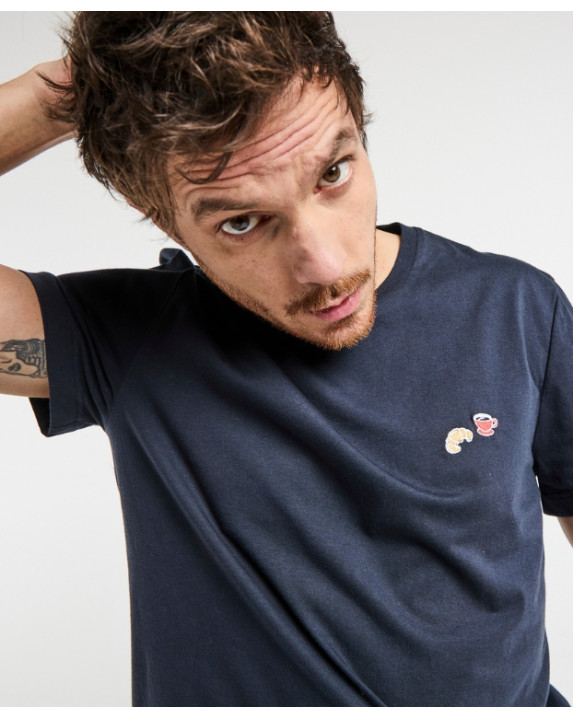 Tee-Shirt Baptiste "Café croissant" bleu en coton bio - La Gentle Factory - Vue principale