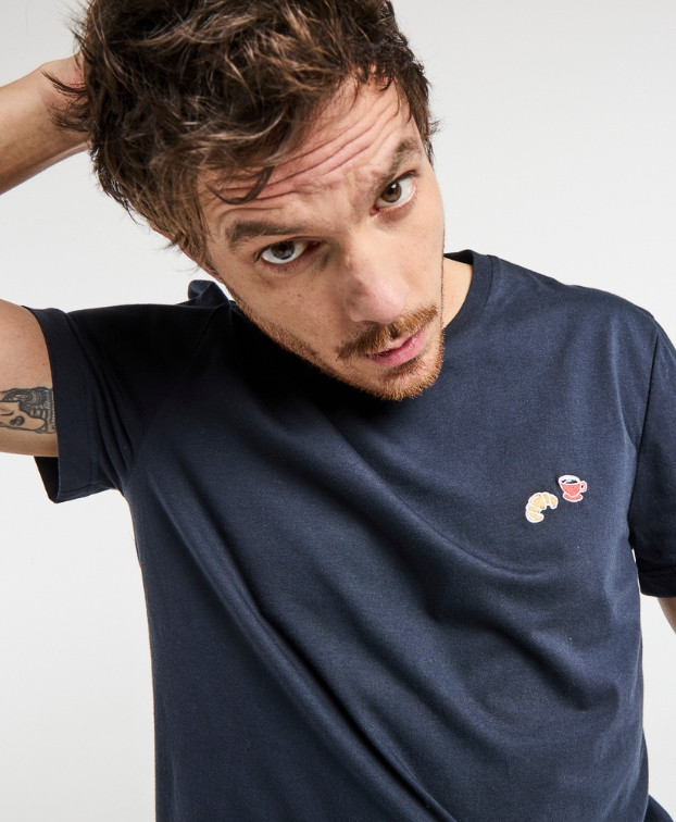 Tee-Shirt Baptiste "Café croissant" bleu en coton bio - La Gentle Factory - Vue principale