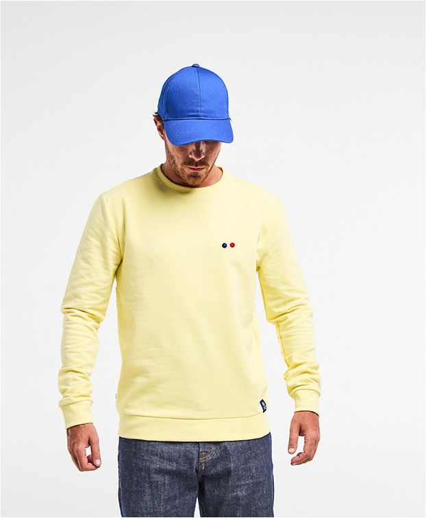 Sweat Benoit brodé vélo jaune pastel en coton bio - vue devant