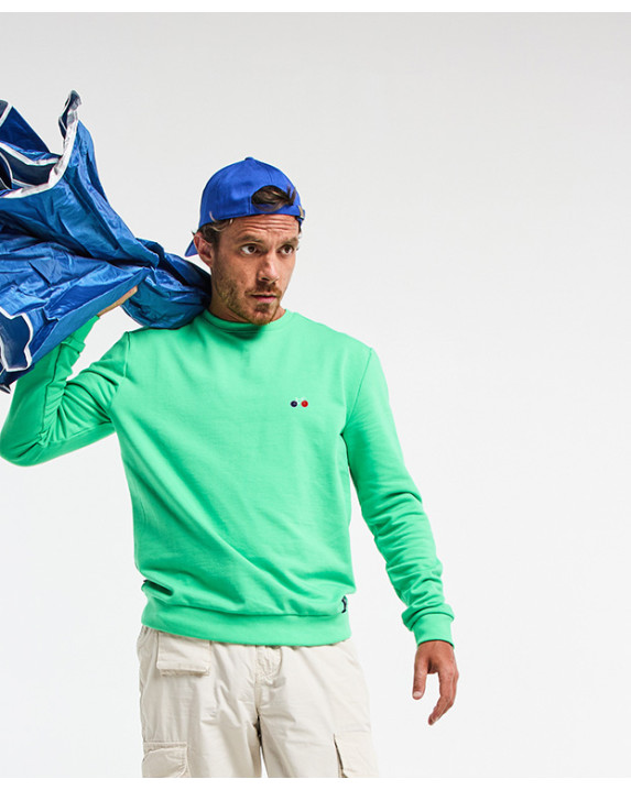 Sweat Benoit brodé vélo vert menthe en coton bio - vue face