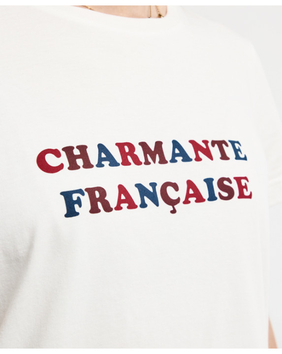 Tee-shirt Palmyre "Charmante" écru en coton bio - La Gentle Factory - Vue zoom print