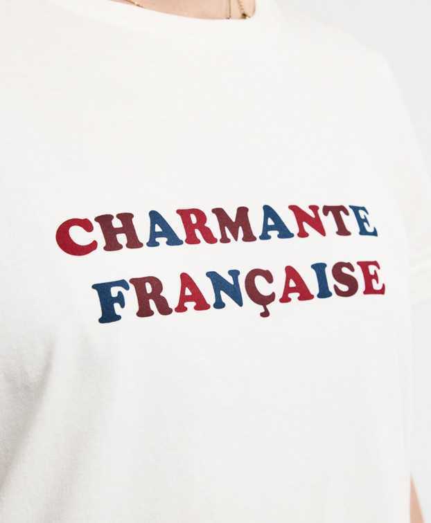 Tee-shirt Palmyre "Charmante" écru en coton bio - La Gentle Factory - Vue zoom print