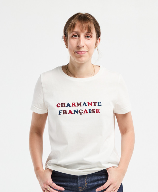 Tee-shirt Palmyre "Charmante" écru en coton bio