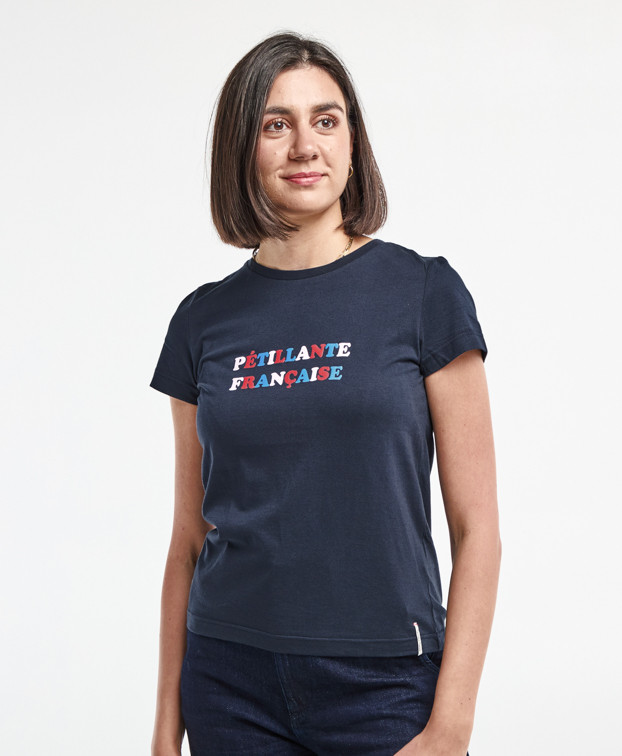 Tee-shirt Palmyre "Pétillante" bleu en coton bio – La Gentle Factory – vue face