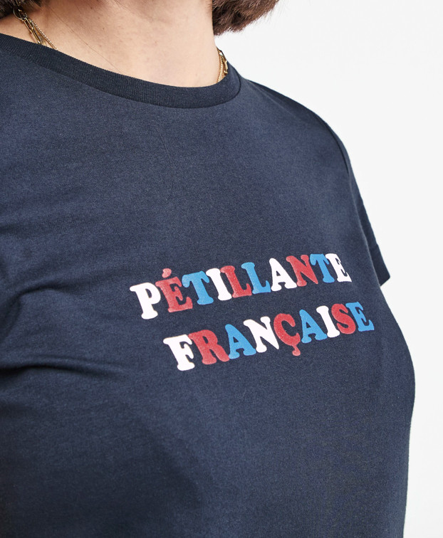Tee-shirt Palmyre "Pétillante" bleu en coton bio – La Gentle Factory – Zoom print