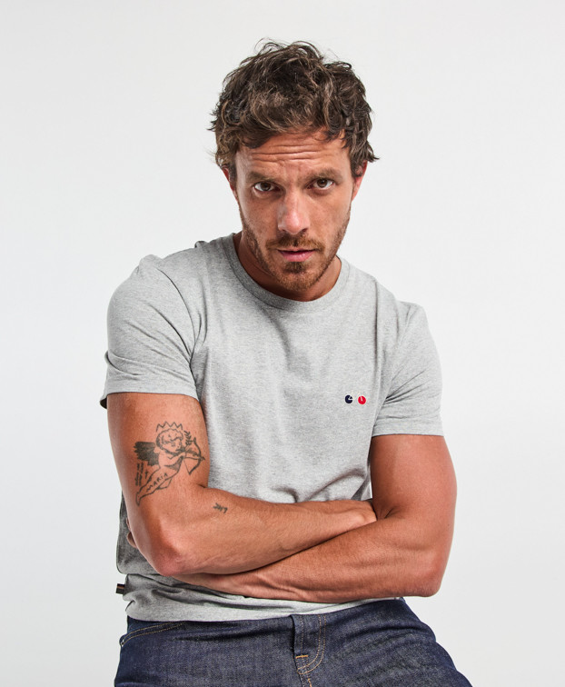 T Shirt Made In France Brodé Baptiste Gris Recyclé - La Gentle Factory