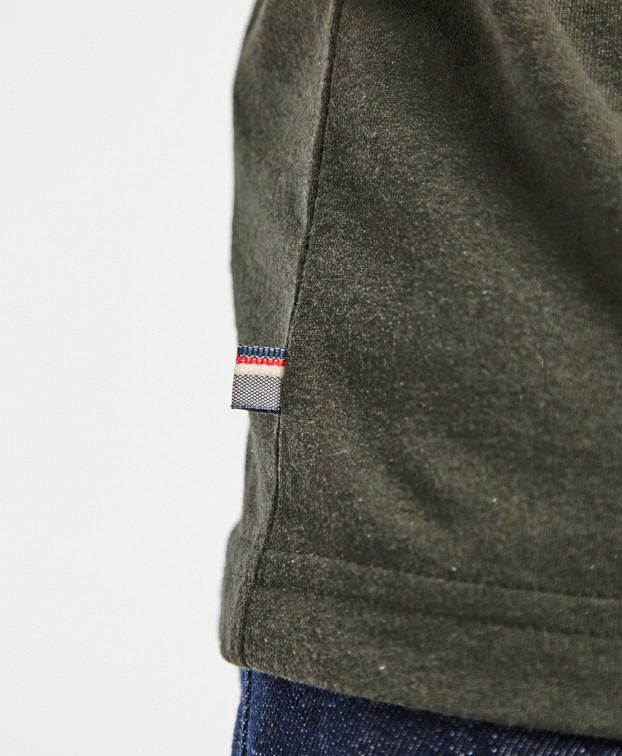 Tee-shirt Barthélémien brodé vélo kaki chiné en coton recyclé - zoom ganse