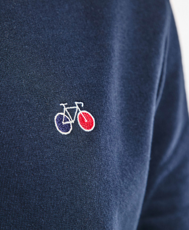 Sweat Benoit Vélo brodé bleu marine en coton bio - zoom