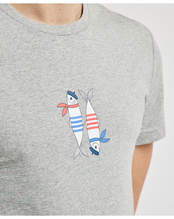 Tee-Shirt Prodige print poisson gris chiné en coton recyclé - zoom print