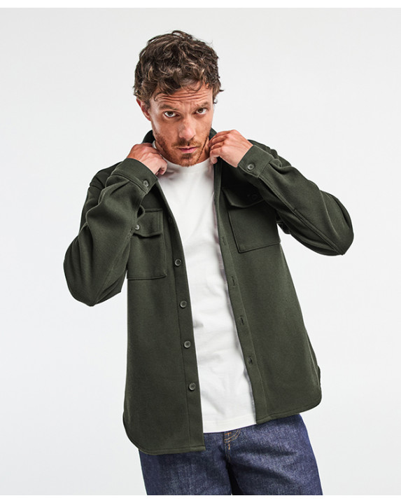 Surchemise Christophe piqué kaki chiné en fibres recyclées - face