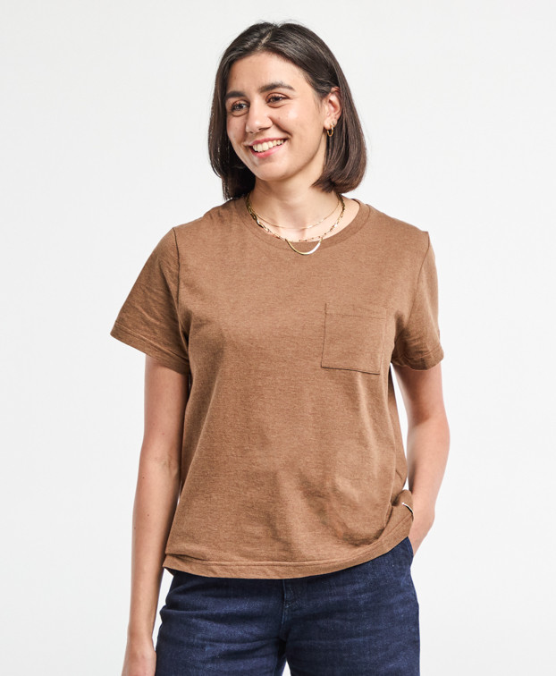 T Shirt Made In France Coton Bio Pauline Camel - La Gentle Factory