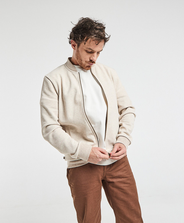 Sweat Pedro zip beige clair en coton recyclé - vue face