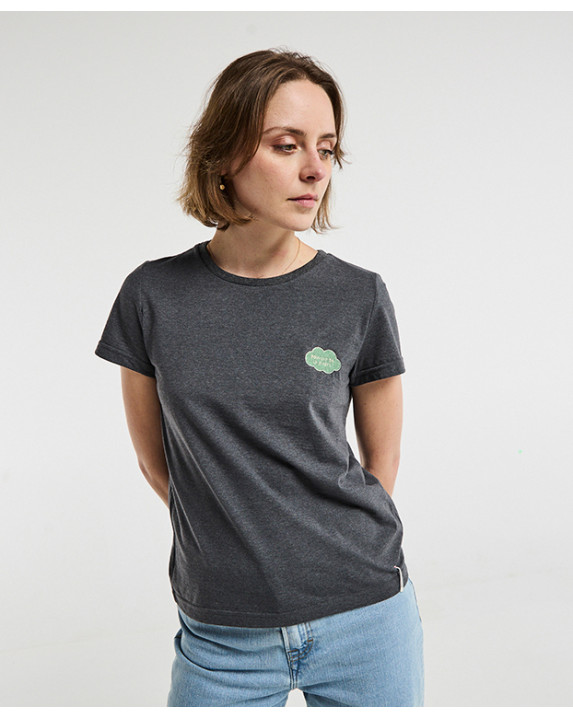 Tee-shirt  Blanche brodé Pouvoir de la sieste en gris anthracite - vue devant