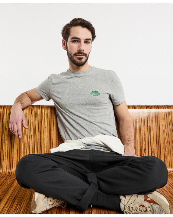 Tee-shirt Barthélémien brodé Pouvoir de la sieste gris en coton recyclé - vue face