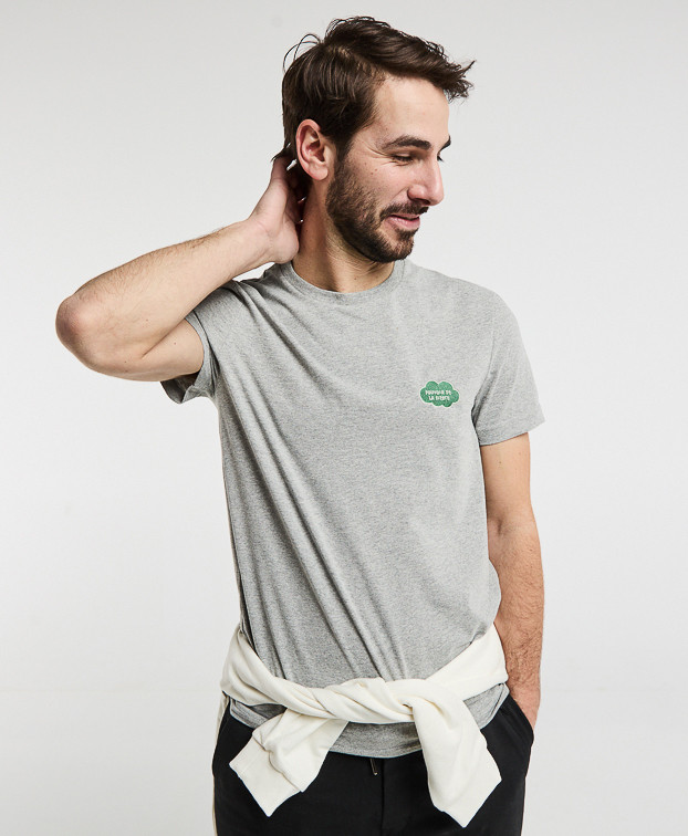 Tee-shirt Barthélémien brodé Pouvoir de la sieste gris en coton recyclé - vue devant