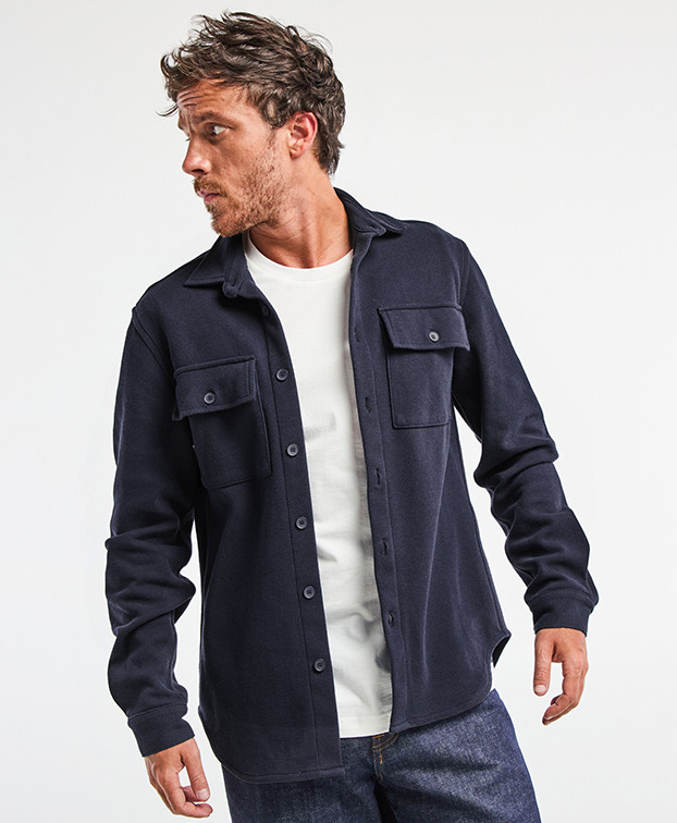 Surchemise Christophe piqué bleu marine en fibres recyclées - boutonnière