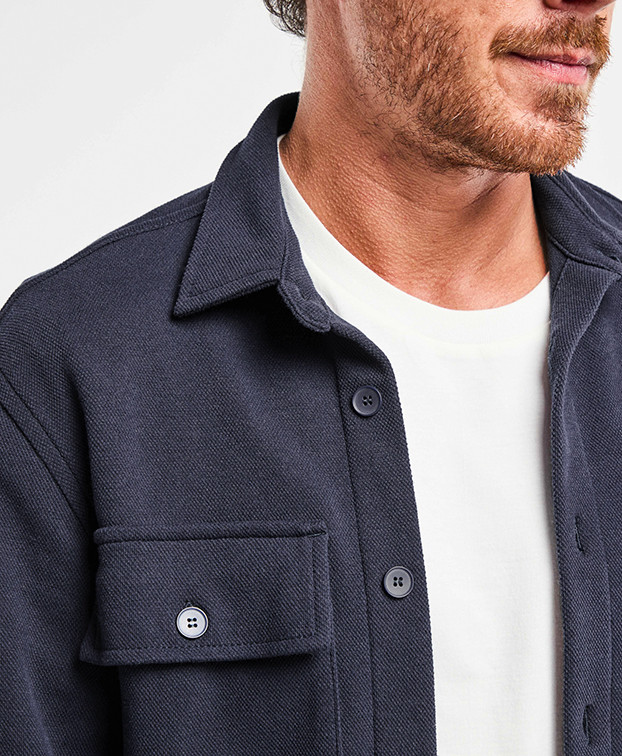 Surchemise Christophe piqué bleu marine en fibres recyclées - col