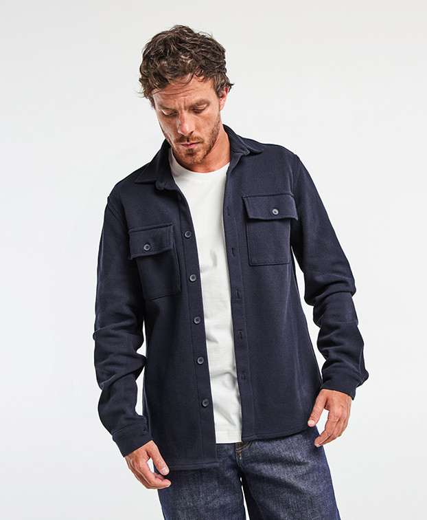 Surchemise Christophe piqué bleu marine en fibres recyclées - face